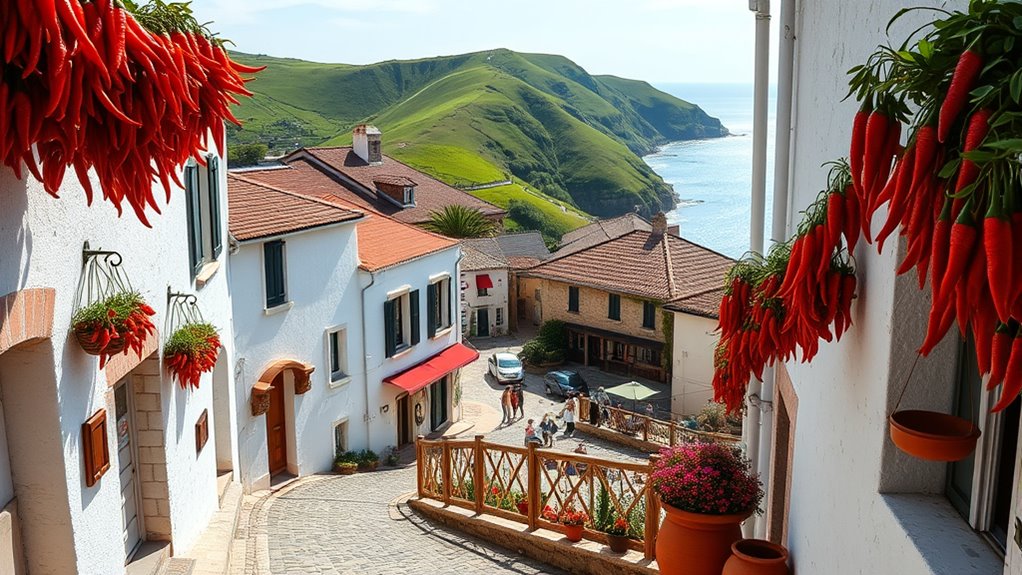 colorful chili adorned basque village