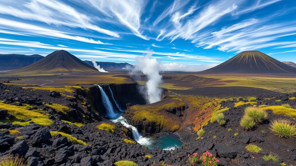 lava fields and volcanic formations