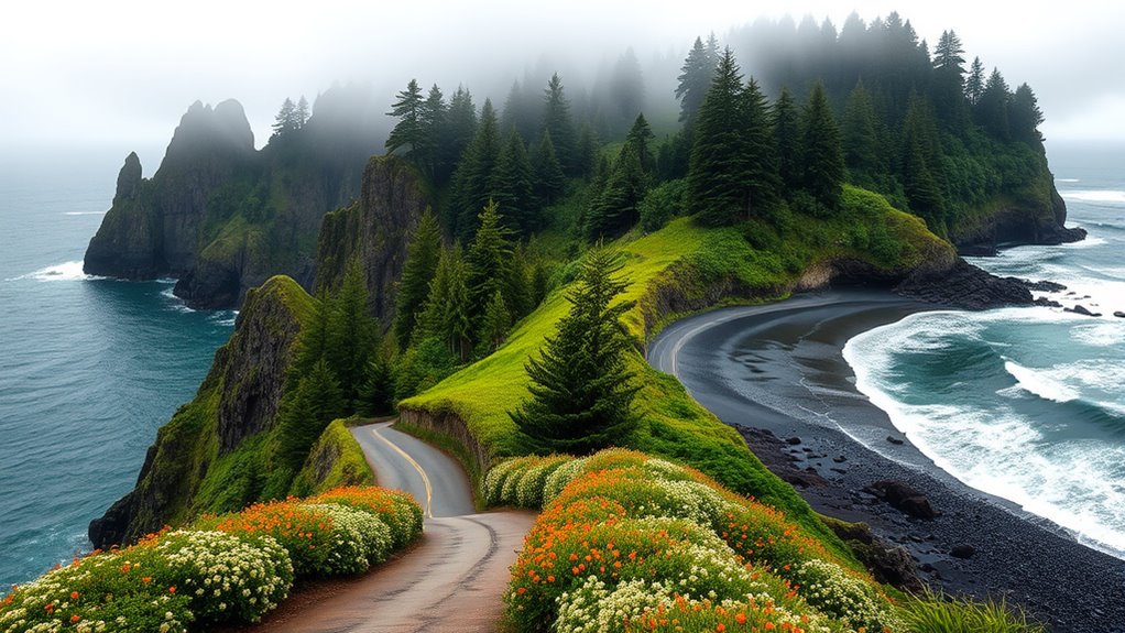 lush rainforest and rugged coastline