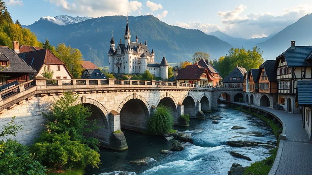 medieval town with scenic backdrop