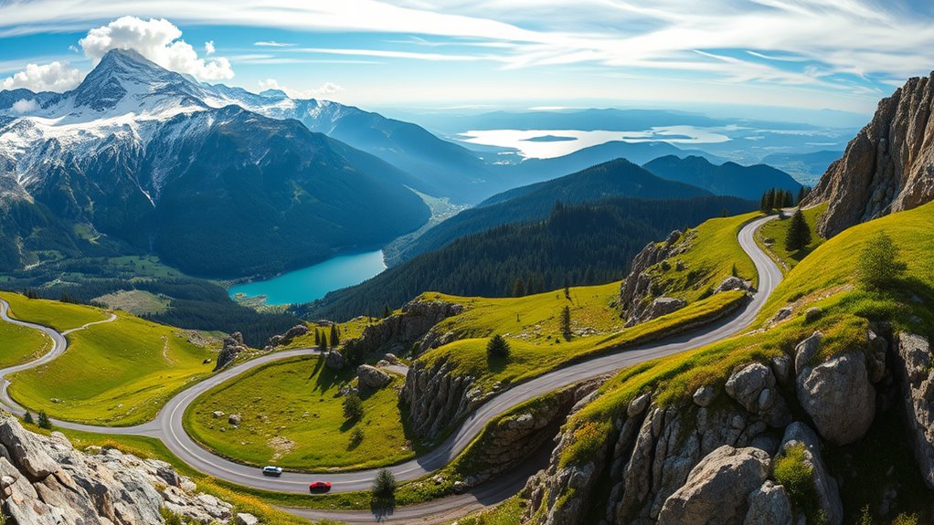 mountain passes and scenic lakes