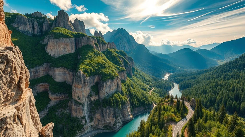 sandstone cliffs and lush forests