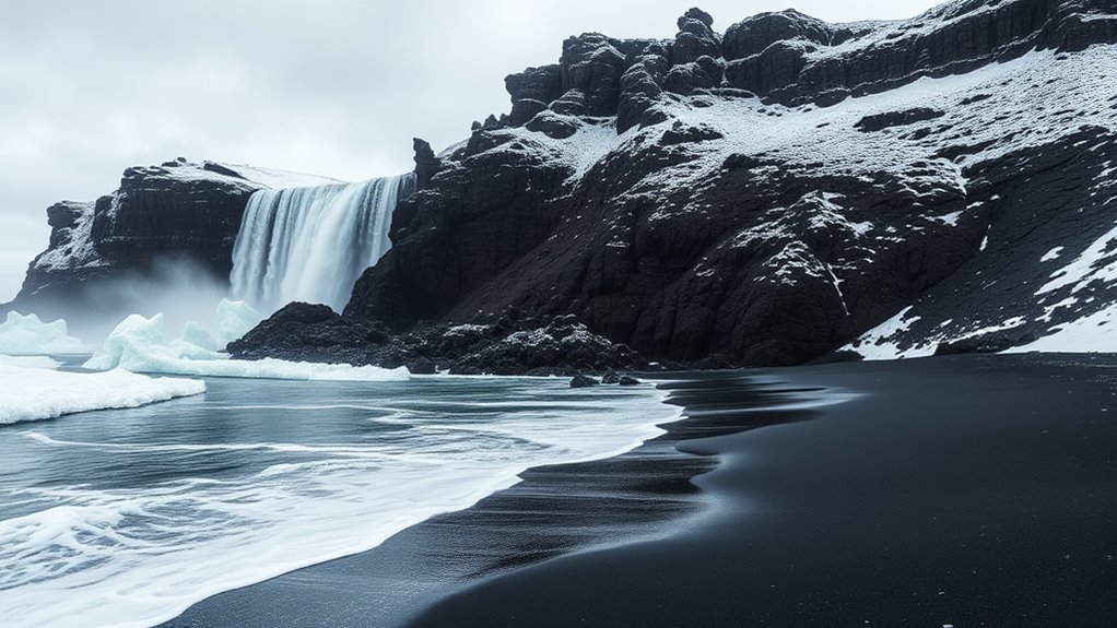 waterfalls black sands geothermal activity