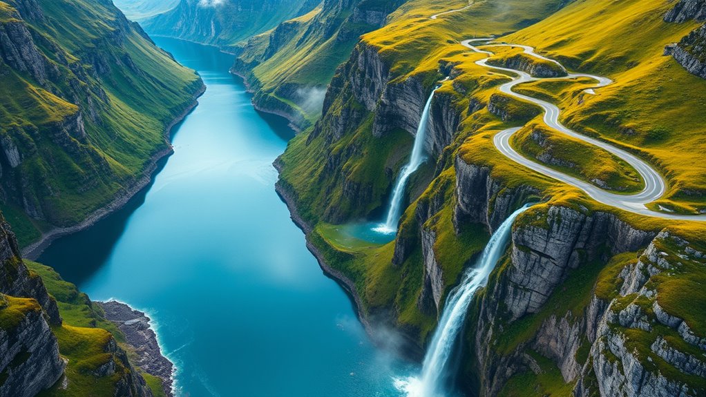 waterfalls valleys lush scenery