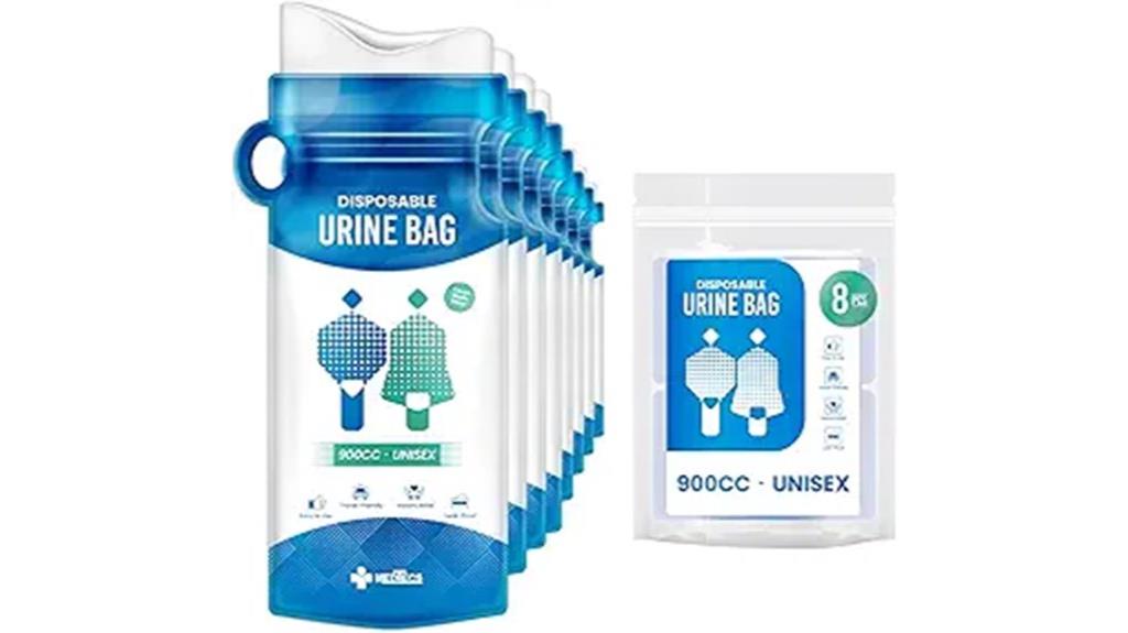eight 900ml disposable urine bags