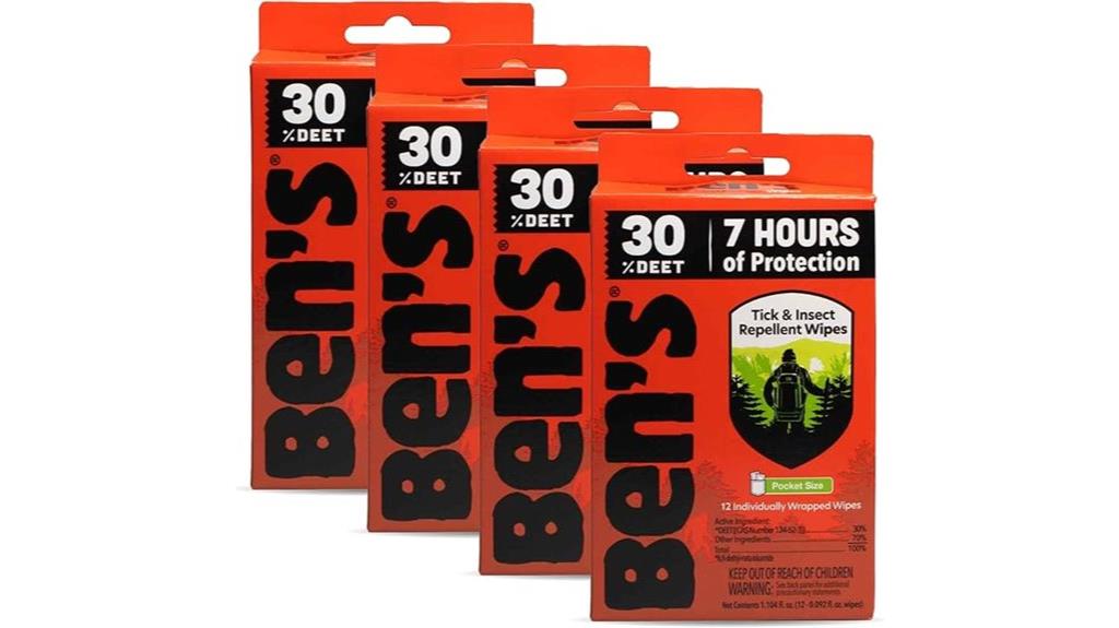 four pack tick repellent wipes