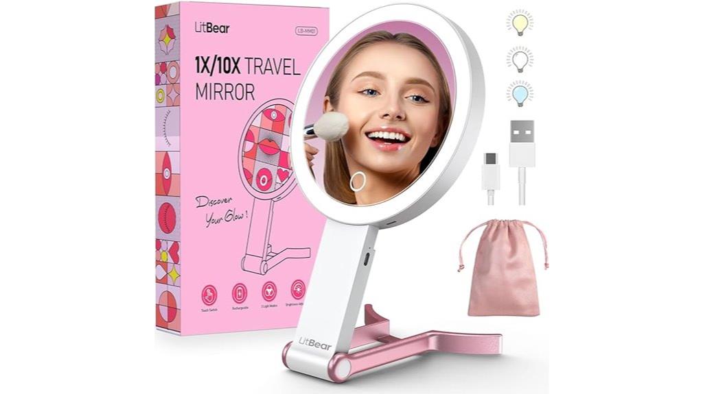 lighted rechargeable travel mirror
